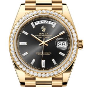 Rolex Day-Date 40 Bright Black Dial Diamonds Dial Diamond Bezel Yellow Gold President Men's Watch 228348RBR 228348