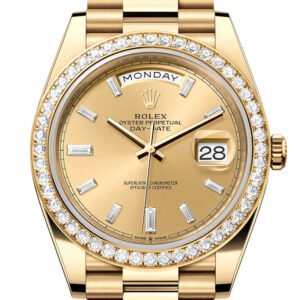 Rolex Day-Date 40 Champagne Baguette Diamonds Dial Yellow Gold President Men's Watch 228348RBR 228348