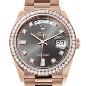 Rolex Day-Date 36 Slate Dial Diamond Bezel 18K Everose Gold President Watch 128345RBR