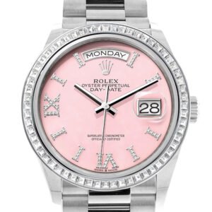 Rolex Day-Date 36 Pink Opal Dial Diamond Bezel Platinum President Watch 128396TBR