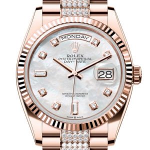 Rolex Day-Date 36 Mother of pearl Diamond Dial Fluted Bezel 18K Everose gold Diamond  President Watch 128235