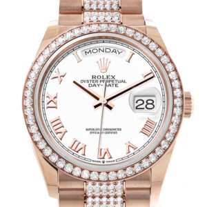 Rolex Day-Date 36 White Dial Diamond Bezel Everose Gold Diamond President Watch 128345RBR