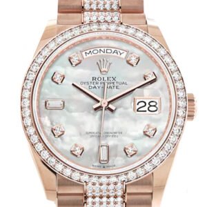 Rolex Day-Date 36 Mother of Pearl Diamond Dial Diamond Bezel 18K Everose Gold Diamond President Watch 128345RBR