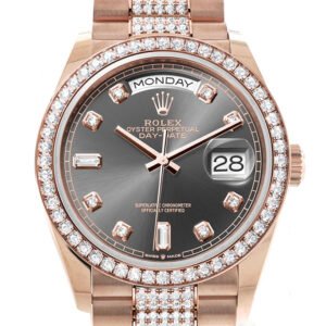 Rolex Day-Date 36 Slate Dial Diamond Bezel 18K Everose Gold Diamond President Watch 128345RBR