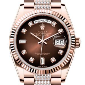 Rolex Day-Date 36 Brown Ombre Diamond Dial Fluted Bezel 18K Everose gold Diamond  President Watch 128235