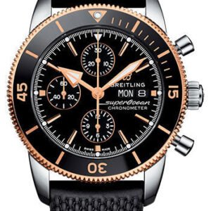 Breitling Superocean Heritage II Chronograph 44 Watch - Steel and Rose Gold Case - Volcano Black Dial - Black Rubber Aero Classic Strap - U13313121B1S1