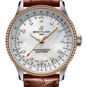 Breitling Navitimer Automatic 35 Watch - Steel and 18K Rose Gold - Mother-Of-Pearl Dial - Brown Alligator Leather Strap - Tang Buckle - U17395211A1P1