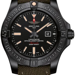 Breitling Avenger Blackbird Watch - Black Titanium - Volcano Black Dial - Khaki Green Military Strap - Tang Buckle - V1731010/BD12/105W/M20BASA.1