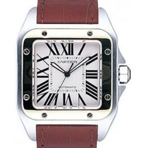 Cartier Santos 100 Watch - Large Steel and Gold Case - Alligator Strap - W20072X7