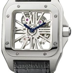Cartier Santos 100 Skeleton Limited Edition Watch - Extra large Palladium Case - Alligator Strap - W2020018