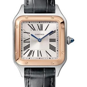 Cartier Santos-Dumont Watch - 38 mm Pink Gold And Steel Case - Silver Dial - Black Strap - W2SA0012
