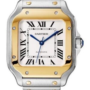 Cartier Santos de Cartier Watch - 35.1 mm Yellow Gold And Steel Case - Silvered Dial - Steel Bracelet - W2SA0016