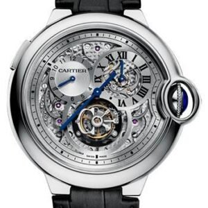 Cartier Ballon Bleu Flying Tourbillon Watch - 46.40 mm White Gold Case - Satin Brushed Dial - Black Alligator Strap - W6920081