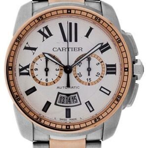 Cartier Calibre de Cartier Chronograph Watch - 42 mm Steel And Pink Gold Case - Silver Dial - W7100042