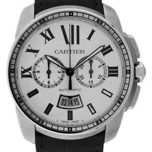 Cartier Calibre de Cartier Chronograph Watch - 42 mm Steel Case - Silver Dial - Black Alligator Strap - W7100046