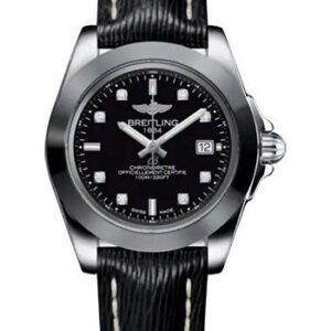 Breitling Galactic 32 Sleek Watch - Steel and Tungsten - Black Dial - Black Calfskin Leather Strap - Tang Buckle - W71330121B1X1