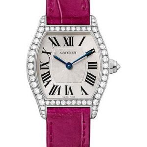 Cartier Tortue Watch - 30 mm White Gold Diamond Case - Fuchsia-Pink Alligator Strap - WA501007