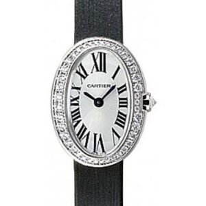 Cartier Baignoire Watch - Mini White Gold Diamond Case - Fabric Strap - WB520027