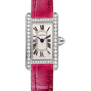 Cartier Tank Americaine Watch - 27 mm White Gold Diamond Case - Diamond Bezel - Diamond Dial - Pink Strap - WB710015