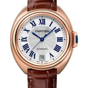 Cartier Cle de Cartier Watch - 35 mm Pink Gold Case - Silver Dial - Brown Alligator Strap - WGCL0013