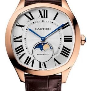 Cartier Drive de Cartier Moon Phases Watch - 40 mm Pink Gold Case - Silvered Dial - Brown Alligator Strap - WGNM0008
