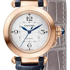Cartier Pasha de Cartier Watch - 35 mm Pink Gold Case - Silver Dial - Navy Blue And Gray Alligator Straps - WGPA0014