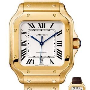 Cartier Santos de Cartier Watch - 39.8 mm Yellow Gold Case - Silvered Dial - Allilgator Strap - WGSA0009