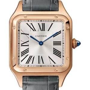 Cartier Santos-Dumont Watch - 43.5 mm Pink Gold Case - Silver Dial - Gray Strap - WGSA0021