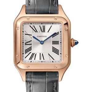 Cartier Santos-Dumont Watch - 38 mm Pink Gold Case - Silver Dial - Black Strap - WGSA0022