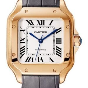 Cartier Santos de Cartier Watch - 35.1 mm Pink Gold Case - Silvered Dial - Alligator And Calfskin Strap - WGSA0028