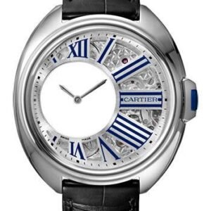 Cartier Cle de Cartier Mysterious Hours Watch - 41 mm Palladium Case - Silver Dial - Black Alligator Strap - WHCL0003