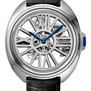 Cartier Cle de Cartier Skeleton Automatic Watch - 41 mm Palladium Case - Skeleton Dial - Black Alligator Strap - White Gold Bracelet - WHCL0008