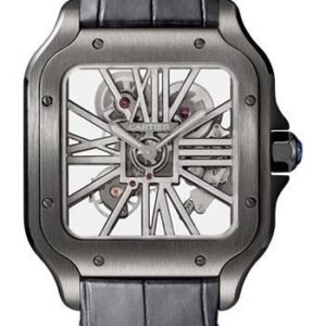 Cartier Santos de Cartier Watch - 39.8 mm Black Steel Case - Skeleton Dial - Black Black Alligator Strap - Both Bracelet - WHSA0009