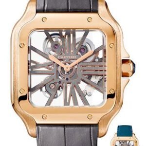 Cartier Santos de Cartier Watch - 39.8 mm Pink Gold Case - Skeleton Dial - Dark Grey Alligator Strap - Quickswitch Bracelet - WHSA0010