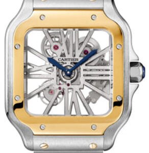 Cartier Santos De Cartier Skeleton Large Manual Yellow Gold and Steel Leather Interchangeable Metal and Leather Bracelets - WHSA0019