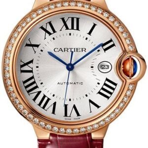 Cartier Ballon Bleu de Cartier Watch - 42 mm Pink Gold Case - Diamond Bezel - Burgundy Alligator Strap - WJBB0035
