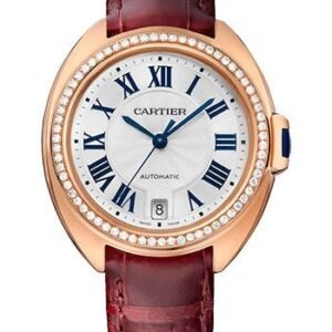 Cartier Cle De Cartier Watch - 35 mm Pink Gold Diamond Case - Diamond Bezel - Silver Dial - Bordeaux Alligator Strap - WJCL0013