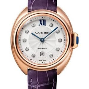 Cartier Cle de Cartier Watch - 31 mm Pink Gold Case - Silvered Diamond Dial - Aubergine Alligator Strap - WJCL0031