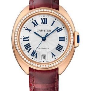 Cartier Cle de Cartier Watch - 35 mm Pink Gold Diamond Case - White Dial - Brown Alligator Strap - WJCL0048