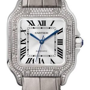 Cartier Santos de Cartier Watch - 35.1 mm White Gold Case - Diamond Bezel - Alligator Strap - WJSA0014