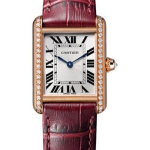 Cartier Tank Louis Cartier Watch - 29.55 mm Pink Gold Diamond Case - Burgundy Alligator Strap - WJTA0010