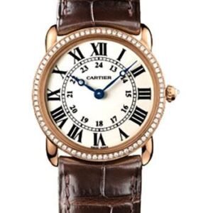 Cartier Ronde Louis Cartier Watch - Small Pink Gold Diamond Case - Alligator Strap - WR000351