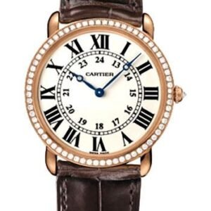 Cartier Ronde Louis Cartier Watch - Large Pink Gold Diamond Case - Alligator Strap - WR000651