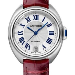 Cartier Cle de Cartier Watch - 35 mm Steel Case - Silvered Dial - Bordeaux Alligator Strap - WSCL0017