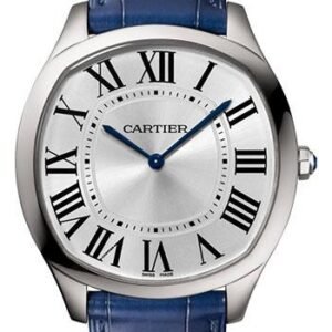 Cartier Drive de Cartier Extra-Flat Watch - 38 mm Steel Case - Silvered Dial - Blue Alligator Strap - WSNM0011