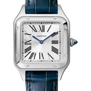 Cartier Santos-Dumont Watch - 38 mm Steel Case - Silver Dial - Navy Blue Strap - WSSA0023
