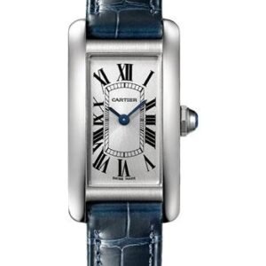 Cartier Tank Americaine Watch - 34.80 mm x 19.00 mm Steel Case - Silver Dial - Navy Blue Leather Strap - WSTA0043
