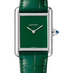 Cartier Tank Must Watch - 33.7 mm x 25.5 mm Steel Case - Green Dial - Green Alligator Strap - WSTA0056
