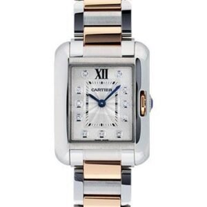 Cartier Tank Anglaise Small Model Watch - 30 x 22.7 mm Pink Gold And Steel Case - Silver Diamond Dial - WT100024