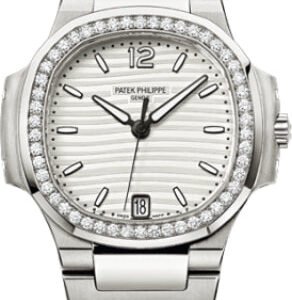 Patek Philippe Nautilus Ladies 33.6mm Silver Index Diamond Bezel Stainless Steel Diamond Set Date | 7018/1A-001